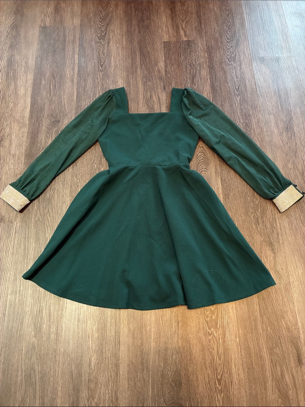 Speechless Kids (7) Square Neck Forest Green Holiday Dress with Crystal Cuffs